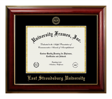 East Stroudsburg University Diploma Frame in Classic Mahogany with Gold Trim with Black & Gold Mats for document: 8 1/2"h x 11"w  