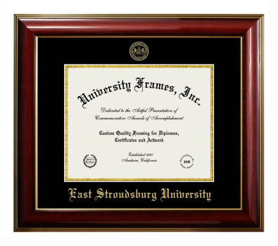 East Stroudsburg University Diploma Frame in Classic Mahogany with Gold Trim with Black & Gold Mats for DOCUMENT: 8 1/2"H X 11"W  