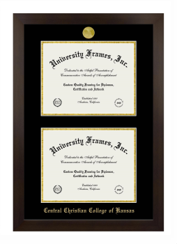 Central Christian College of Kansas Double Degree (Stacked) Frame in Manhattan Espresso with Black & Gold Mats for document: 8 1/2"h x 11"w  , document: 8 1/2"h x 11"w  