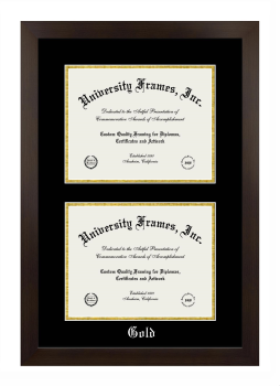 Eckerd College Double Degree (Stacked) Frame in Manhattan Espresso with Black & Gold Mats for document: 8 1/2"h x 11"w  , document: 8 1/2"h x 11"w  