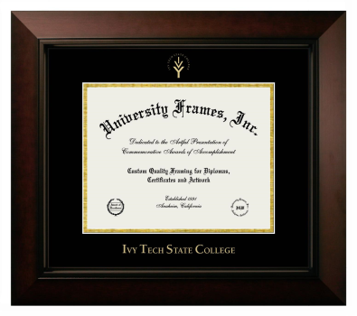 Ivy Tech State College Diploma Frame in Legacy Black Cherry with Black & Gold Mats for DOCUMENT: 8 1/2"H X 11"W  