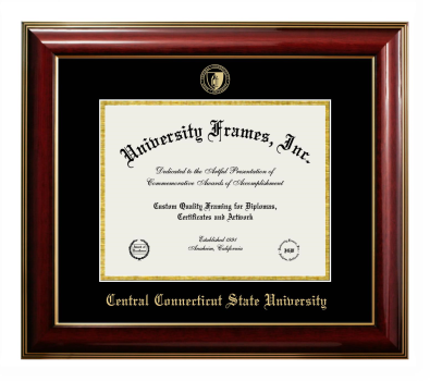 Central Connecticut State University Diploma Frame in Classic Mahogany with Gold Trim with Black & Gold Mats for document: 8 1/2"h x 11"w  