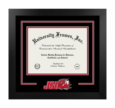 Jacksonville State University Logo Mat Frame in Manhattan Black with Black & Red Mats for DOCUMENT: 8 1/2"H X 11"W  