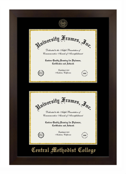 Central Methodist College Double Degree (Stacked) Frame in Manhattan Espresso with Black & Gold Mats for document: 8 1/2"h x 11"w  , document: 8 1/2"h x 11"w  