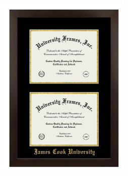 James Cook University Double Degree (Stacked) Frame in Manhattan Espresso with Black & Gold Mats for document: 8 1/2"h x 11"w  , document: 8 1/2"h x 11"w  