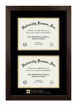El Centro Community College Double Degree (Stacked) Frame in Manhattan Espresso with Black & Gold Mats for document: 8 1/2"h x 11"w  , document: 8 1/2"h x 11"w  