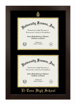 El Toro High School Double Degree (Stacked) Frame in Manhattan Espresso with Black & Gold Mats for document: 8 1/2"h x 11"w  , document: 8 1/2"h x 11"w  