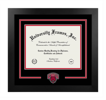 Central Washington University Logo Mat Frame in Manhattan Black with Black & Red Mats for DOCUMENT: 8 1/2"H X 11"W  