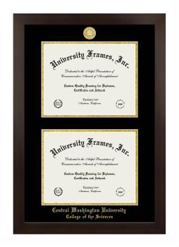 Central Washington University College of the Sciences Double Degree (Stacked) Frame in Manhattan Espresso with Black & Gold Mats for document: 8 1/2"h x 11"w  , document: 8 1/2"h x 11"w  