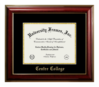 Centre College Diploma Frame in Classic Mahogany with Gold Trim with Black & Gold Mats for DOCUMENT: 8 1/2"H X 11"W  
