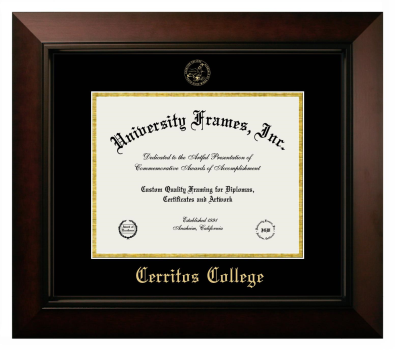 Cerritos College Diploma Frame in Legacy Black Cherry with Black & Gold Mats for DOCUMENT: 8 1/2"H X 11"W  