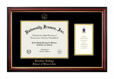 Cerritos College School of Liberal Arts Diploma with Announcement Frame in Petite Mahogany with Gold Trim with Black & Gold Mats for DOCUMENT: 8 1/2"H X 11"W  ,  7"H X 4"W  
