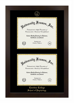 Cerritos College School of Psychology Double Degree (Stacked) Frame in Manhattan Espresso with Black & Gold Mats for document: 8 1/2"h x 11"w  , document: 8 1/2"h x 11"w  