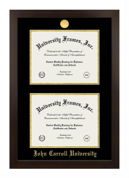 John Carroll University Double Degree (Stacked) Frame in Manhattan Espresso with Black & Gold Mats for document: 8 1/2"h x 11"w  , document: 8 1/2"h x 11"w  