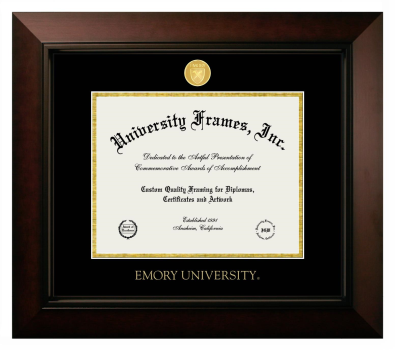 Emory University Diploma Frame in Legacy Black Cherry with Black & Gold Mats for document: 8 1/2"h x 11"w  