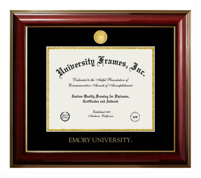 Emory University Diploma Frame in Classic Mahogany with Gold Trim with Black & Gold Mats for document: 8 1/2"h x 11"w  