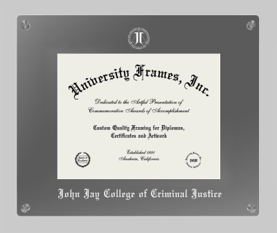John Jay College of Criminal Justice Lucent Clear-over-Smoke Frame in Lucent Smoke Moulding with Lucent Smoke Mat for DOCUMENT: 8 1/2"H X 11"W  