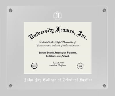 John Jay College of Criminal Justice Lucent Clear-over-Clear Frame in Lucent Clear Moulding with Lucent Clear Mat for DOCUMENT: 8 1/2"H X 11"W  