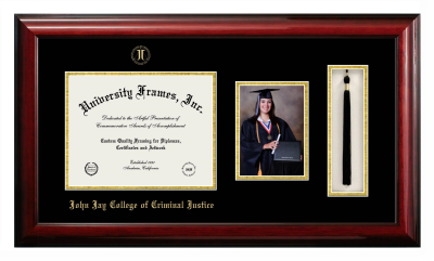John Jay College of Criminal Justice Diploma with 5 x 7 Portrait & Tassel Box Frame in Classic Mahogany with Black & Gold Mats for DOCUMENT: 8 1/2"H X 11"W  