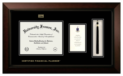 Certified Financial Planner Diploma with Announcement & Tassel Box Frame in Legacy Black Cherry with Black & Black Mats for DOCUMENT: 8 1/2"H X 11"W  ,  7"H X 4"W  