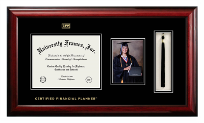 Diploma with 5 x 7 Portrait & Tassel Box Frame in Classic Mahogany with Black & Black Mats for DOCUMENT: 8 1/2"H X 11"W  