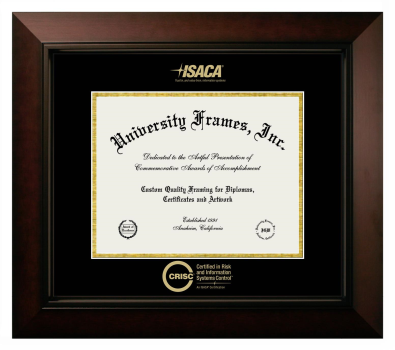 Certified in Risk and Information Systems Control (ISACA) Diploma Frame in Legacy Black Cherry with Black & Gold Mats for DOCUMENT: 8 1/2"H X 11"W  
