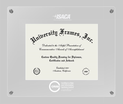 Certified in Risk and Information Systems Control (ISACA) Lucent Clear-over-Clear Frame in Lucent Clear Moulding with Lucent Clear Mat for document: 8 1/2"h x 11"w  