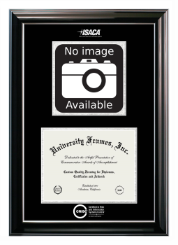 Certified in Risk and Information Systems Control (ISACA) Double Opening with Campus Image (Stacked) Frame in Classic Ebony with Silver Trim with Black & Silver Mats for DOCUMENT: 8 1/2"H X 11"W  