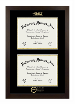 Certified in Risk and Information Systems Control (ISACA) Double Degree (Stacked) Frame in Manhattan Espresso with Black & Gold Mats for document: 8 1/2"h x 11"w  , document: 8 1/2"h x 11"w  