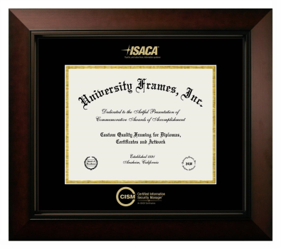 Certified Information Security Manager (ISACA) Diploma Frame in Legacy Black Cherry with Black & Gold Mats for DOCUMENT: 8 1/2"H X 11"W  