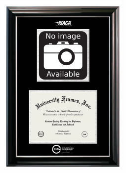 Certified Information Security Manager (ISACA) Double Opening with Campus Image (Stacked) Frame in Classic Ebony with Silver Trim with Black & Silver Mats for document: 8 1/2"h x 11"w  