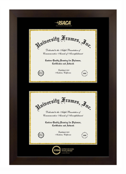 Certified Information Security Manager (ISACA) Double Degree (Stacked) Frame in Manhattan Espresso with Black & Gold Mats for document: 8 1/2"h x 11"w  , document: 8 1/2"h x 11"w  