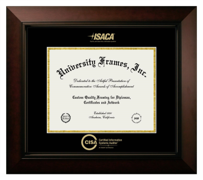Certified Information Systems Auditor (ISACA) Diploma Frame in Legacy Black Cherry with Black & Gold Mats for document: 8 1/2"h x 11"w  
