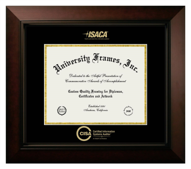 Certified Information Systems Auditor (ISACA) Diploma Frame in Legacy Black Cherry with Black & Gold Mats for DOCUMENT: 8 1/2"H X 11"W  