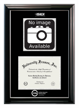 Certified Information Systems Auditor (ISACA) Double Opening with Campus Image (Stacked) Frame in Classic Ebony with Silver Trim with Black & Silver Mats for document: 8 1/2"h x 11"w  