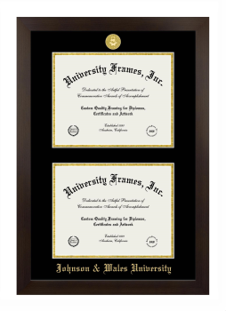 Johnson & Wales University Double Degree (Stacked) Frame in Manhattan Espresso with Black & Gold Mats for document: 8 1/2"h x 11"w  , document: 8 1/2"h x 11"w  