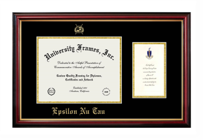 Epsilon Nu Tau Diploma with Announcement Frame in Petite Mahogany with Gold Trim with Black & Gold Mats for document: 8 1/2"h x 11"w  , diploma: 7"h x 4"w  