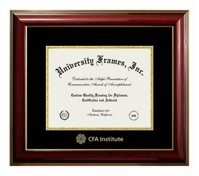 CFA Institute Diploma Frame in Classic Mahogany with Gold Trim with Black & Gold Mats for DOCUMENT: 8 1/2"H X 11"W  