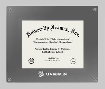 CFA Institute Lucent Clear-over-Smoke Frame in Lucent Smoke Moulding with Lucent Smoke Mat for DOCUMENT: 8 1/2"H X 11"W  