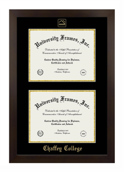 Chaffey College Double Degree (Stacked) Frame in Manhattan Espresso with Black & Gold Mats for document: 8 1/2"h x 11"w  , document: 8 1/2"h x 11"w  