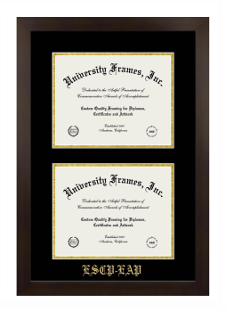 ESCP-EAP Double Degree (Stacked) Frame in Manhattan Espresso with Black & Gold Mats for document: 8 1/2"h x 11"w  , document: 8 1/2"h x 11"w  