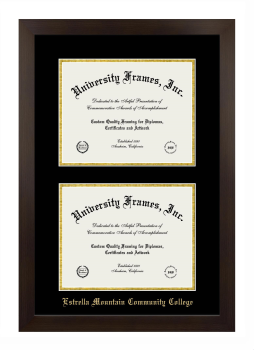 Estrella Mountain Community College Double Degree (Stacked) Frame in Manhattan Espresso with Black & Gold Mats for document: 8 1/2"h x 11"w  , document: 8 1/2"h x 11"w  