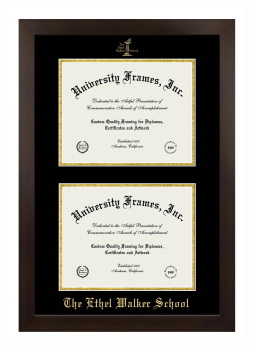 Ethel Walker School Double Degree (Stacked) Frame in Manhattan Espresso with Black & Gold Mats for document: 8 1/2"h x 11"w  , document: 8 1/2"h x 11"w  