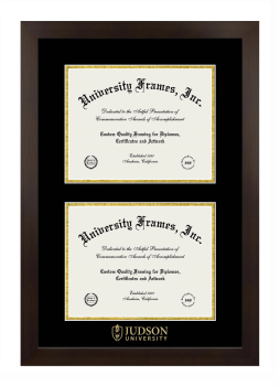 Judson University Double Degree (Stacked) Frame in Manhattan Espresso with Black & Gold Mats for document: 8 1/2"h x 11"w  , document: 8 1/2"h x 11"w  