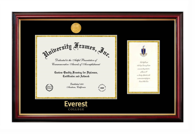 Everest College Diploma with Announcement Frame in Petite Mahogany with Gold Trim with Black & Gold Mats for DOCUMENT: 8 1/2"H X 11"W  ,  7"H X 4"W  