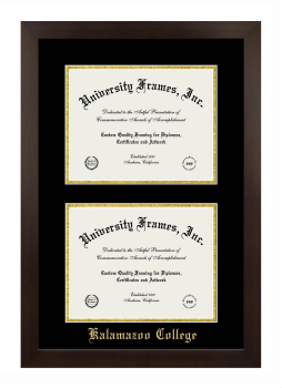 Kalamazoo College Double Degree (Stacked) Frame in Manhattan Espresso with Black & Gold Mats for document: 8 1/2"h x 11"w  , document: 8 1/2"h x 11"w  
