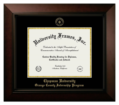 Chapman University Orange County Internship Program Diploma Frame in Legacy Black Cherry with Black & Gold Mats for DOCUMENT: 8 1/2"H X 11"W  