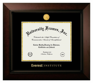 Everest Institute Diploma Frame in Legacy Black Cherry with Black & Gold Mats for DOCUMENT: 8 1/2"H X 11"W  