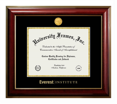 Everest Institute Diploma Frame in Classic Mahogany with Gold Trim with Black & Gold Mats for document: 8 1/2"h x 11"w  