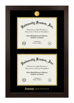 Everest Institute Double Degree (Stacked) Frame in Manhattan Espresso with Black & Gold Mats for document: 8 1/2"h x 11"w  , document: 8 1/2"h x 11"w  